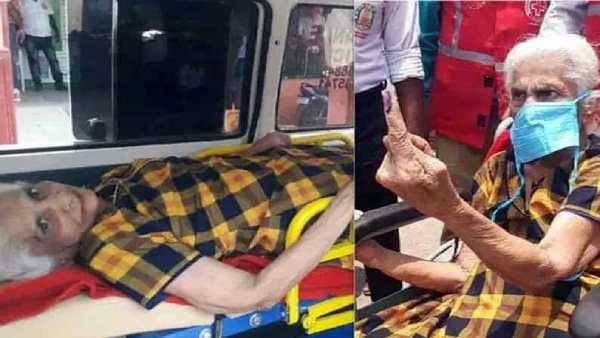 சபாஷ்.. வயதோ 86; உடல்நலமும் சரியில்லை.. ஆனாலும் ஆம்புலன்சில் வந்து ஆர்வமுடன் வாக்களித்த பாட்டி!