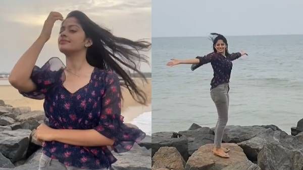 பாறை மீது தாவித் தாவி.. நினைத்துப் பார்த்து.. பெருமூச்சு விட்ட தர்ஷனா!