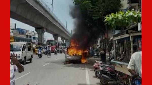 நடுரோட்டில் அலறிய பெண்.. வடபழனி 100 அடி ரோட்டில் திடீரென எரிந்த கார்.. தெறித்து ஓடிய மக்கள்