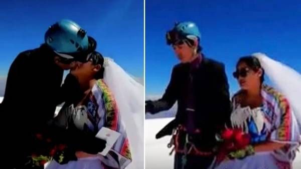21,125 அடி உயரத்தில்.. உறை பனியில்.. புதுமையாக திருமணம் செய்து கொண்ட பொலிவியன் காதல் ஜோடி!