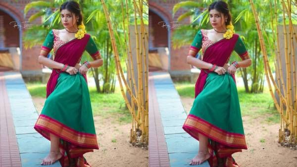 காலைத் தூக்கி..பாவாடையை தூக்கி சொருகியபடி...ரசிகர்களின் மனதையும் அங்கேயே மாட்டி விட்டாரே தர்ஷா..