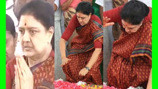 பீறிட்ட கண்ணீர்.. அதே இடம்.. அதே மாதிரி.. ஜெ. நினைவிடத்தில் அஞ்சலி.. ரீ-என்ட்ரி கொடுத்தார் சசிகலா