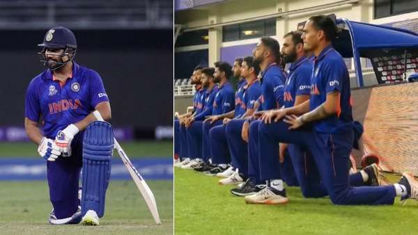 முழங்காலை மடக்கி முட்டி போட்டு நின்ற இந்திய அணி வீரர்கள்.. எழும் விமர்சனங்கள்.. என்ன காரணம்?