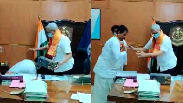 தீபாவளி வாழ்த்து... புதுச்சேரி டிஜிபி காலில் விழுந்து ஆசிர்வாதம் பெற்ற பாஜக எம்.எல்.ஏ.க்கள்..!