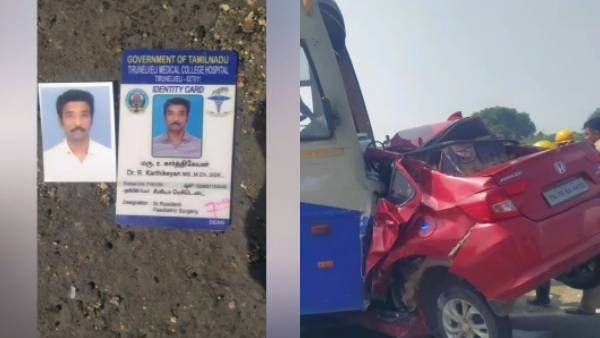 பறந்து வந்து பஸ் மீது மோதிய கார்.. சம்பவ இடத்திலேயே மருத்துவர் பலி.. பதைபதைக்கும் சிசிடிவி காட்சி!!