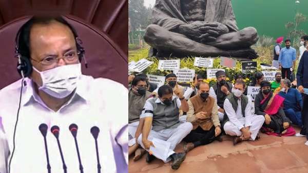 12 ராஜ்ய சபா எம்பிக்கள் சஸ்பெண்ட்.. ராகுல் காந்தி உள்ளிட்டோர் தர்ணா.. வெங்கையா நாயுடு விமர்சனம்