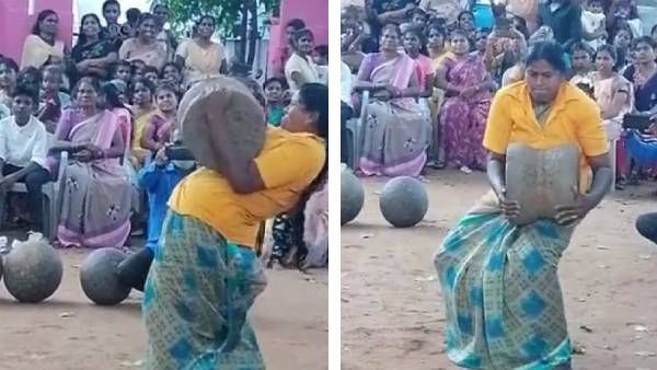 தட்றோம்.. தூக்குறோம்.. ஆண்களை அசர வைத்த பெண்கள்.. இளவட்டக்கல் தூக்கி கலக்கல்!