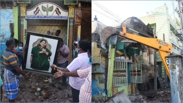 தஞ்சாவூரில் கழிவுநீர் கால்வாயை ஆக்கிரமித்து கட்டப்பட்ட ஜெயலலிதா கோவில் இடிப்பு