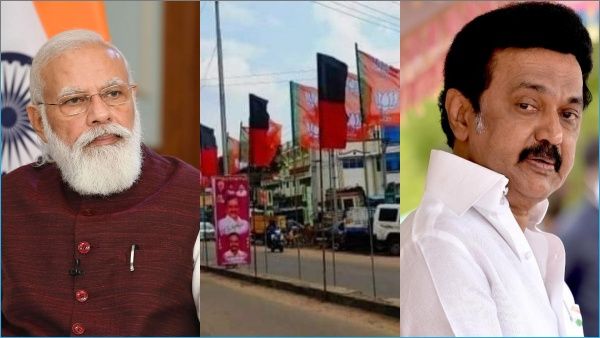 கருப்பு-சிவப்பு பக்கத்துலேயே தாமரையா! அடுத்தடுத்து நடப்பட்ட திமுக - பாஜக கொடிகள்.. உண்மை என்ன?