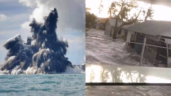 டோங்கோவில் கடலுக்குள் வெடித்த எரிமலையால் சுனாமி.. அமில மழை பெய்யவும் வாய்ப்பு! பரபர வீடியோ