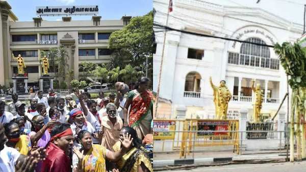 உள்ளாட்சி தேர்தல் வெற்றியால் களைகட்டிய அண்ணா அறிவாலயம் - வெறிச்சோடிய அதிமுக அலுவலகம்