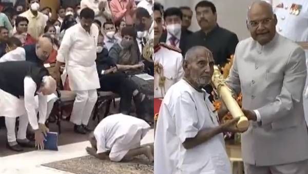 காலில் விழுந்த 125 வயது சிவானந்தா..பதிலுக்கு வணங்கிய பிரதமர்..விருதுகள் வழங்கும் விழாவில் நெகிழ்ச்சி