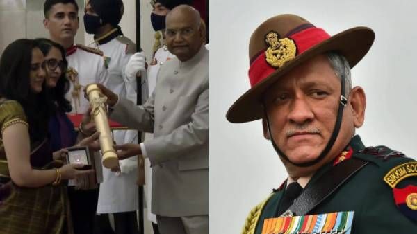 வீர மரணமடைந்த தலைமை தளபதி பிபின் ராவத்துக்கு பத்ம விருது.. குடியரசு தலைவரிடம் பெற்றுக் கொண்ட மகள்கள்