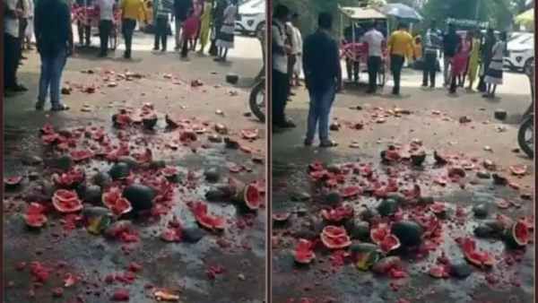 இஸ்லாமிய பழ வியாபாரியை தாக்கியவர்கள் விடுதலை! தர்பூசணி பழம் உடைத்து வரவேற்ற ஸ்ரீராம் சேனா