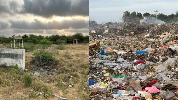 ஆதிதிராவிடர் சுடுகாடு அருகே குப்பை கொட்டும் அதிராம்பட்டினம் நகராட்சி... ஈசிஆர் சாலையோரம் குப்பை மலை