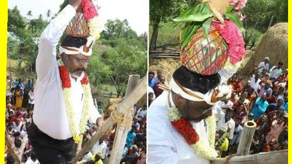 யார்னு பாருங்க.. கும்பத்தை தலையில் சுமந்து.. ஏணியை பிடித்து ஏறிய திருமாவளவன்.. 