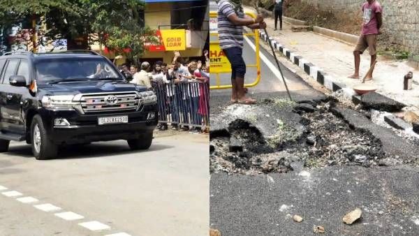 ரூ.23 கோடி! பெங்களூரில் பிரதமர் மோடிக்காக பளபளத்த ரோடு! 2 நாளில் பள்ளமாகி பல் இழிக்கிறது!