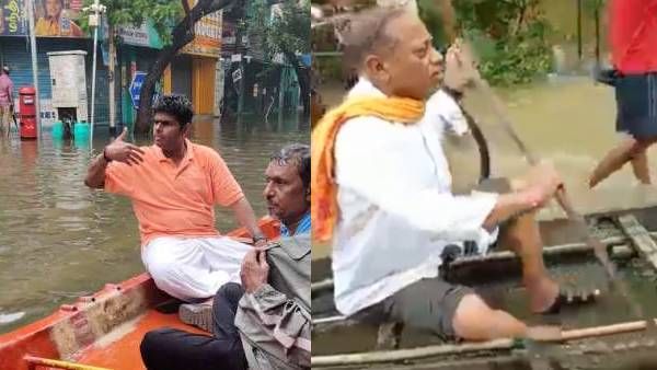  ‘அண்ணாமலை’ படத்தின் அசாம் ரீமேக்.. பாதம் அளவு தண்ணீரில் படகில் சென்ற பாஜக அமைச்சர் 
