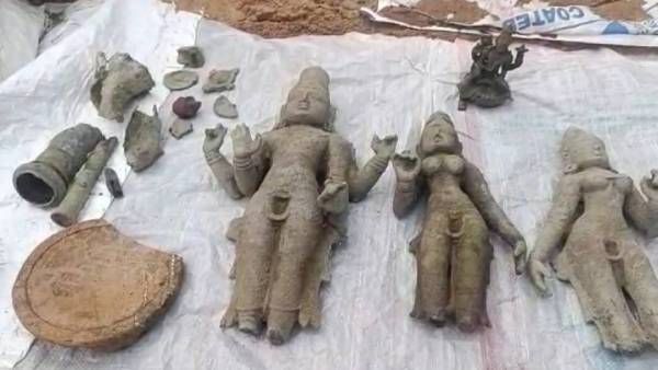 வீடு கட்ட தோண்டிய இடத்தில் வரிசையாக கிடைத்த சாமி சிலைகள்..குரு ஸ்தலமான ஆலங்குடியில் பரபரப்பு