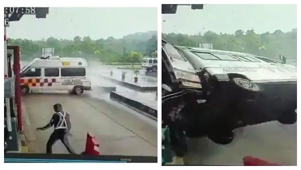 அவசரம்.. புயலாய் வந்து டோல்கேட்டில் மோதிய ஆம்புலன்ஸ்.. 4 பேர் பலி.. பதைபதைக்கும் வீடியோ