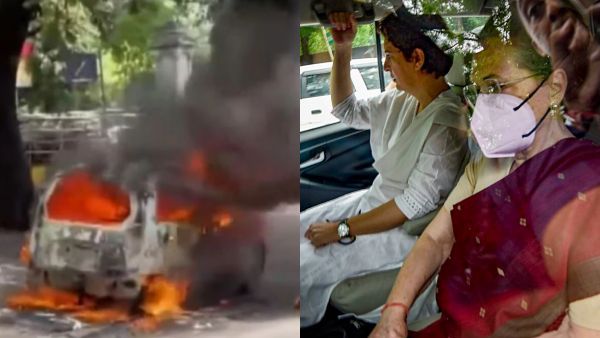 சோனியாவிடம் அமலாக்கதுறை விசாரிக்க எதிர்ப்பு.. பெங்களூர் காங்., ஆர்ப்பாட்டத்தில் காருக்கு தீவைப்பு