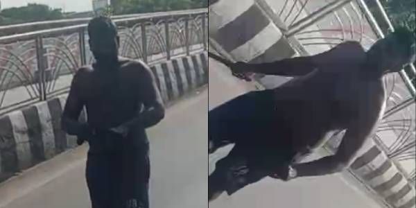 சென்னை கிண்டி மேம்பாலத்தில் ஒரே பரபரப்பு..அரை நிர்வாண கோலத்தில் கத்தியுடன் கலாட்டா செய்த நபர்