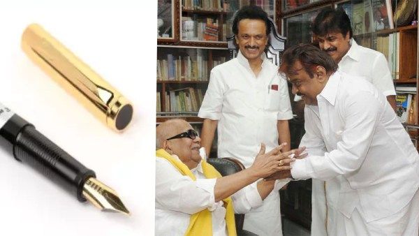 கருணாநிதிக்கு ‘தங்க பேனா’ பரிசளித்த விஜயகாந்த் 