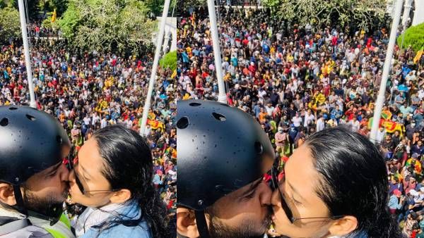 இலங்கை பிரதமர் அலுவலக போர்க்களத்தில் அசர வைத்த அடேங்கப்பா காதல்- முத்த மழை பொழிந்த ஜோடி!