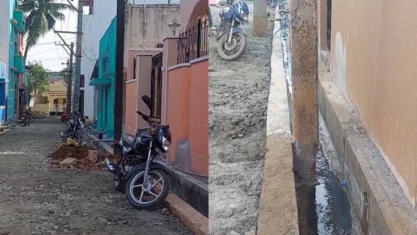 இப்படி யோசிச்சா எப்படி? மின்கம்பங்களோடு கால்வாய் அமைத்த காண்ட்ராக்டர்! இது திருப்பத்தூர் மாடல்!