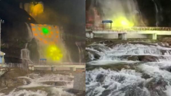 குற்றாலம் சாரல் திருவிழா கோலாகலம்..வண்ண லேசர் ஒளிகளால் ஜொலித்த அருவிகள்..பயணிகள் உற்சாகம்