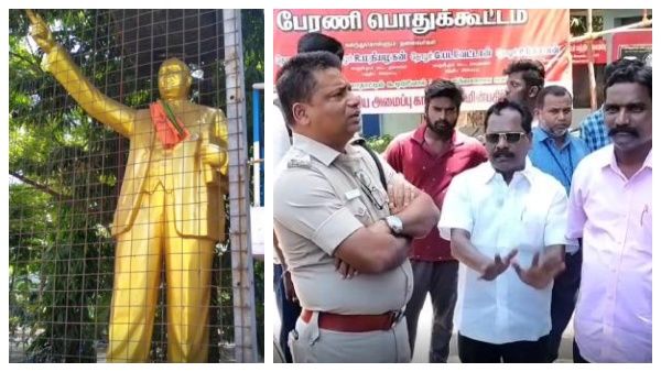 அம்பேத்கர் சிலைக்கு ‘காவி' துண்டு! சர்ச்சையை தூண்டி விட்ட சமூக விரோதிகள்! வீறு கொண்டெழுந்த விசிக!