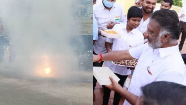 போட்ரா வெடிய..ஓபிஎஸ் வீட்டு முன் ஆதரவாளர்கள் குத்தாட்டம்..ஸ்வீட் கொடுத்து கொண்டாட்டம்