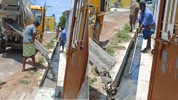 கரூரில் சாக்கடை தண்ணீரில் கான்கிரீட்! ஒப்பந்ததாரர்கள் அநியாயம்! அதிகாரிகள் அலட்சியம்! தொடரும் அவலம்!