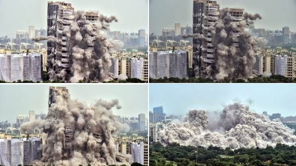 பக்கா பிளான்! கச்சிதமாக சரிந்த நொய்டா இரட்டை கோபுரங்கள்! இடிபாடுகளில் கொஞ்சம் கூட வெளிய போகல! எப்படி