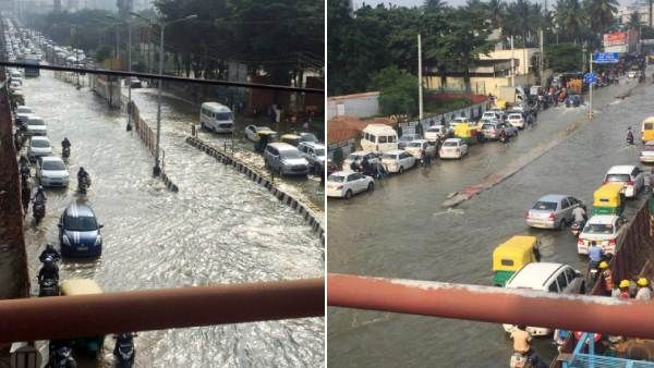 பெங்களூரில் கொட்டித்தீர்த்த கனமழை. சாலையில் பொங்கி வழியும் வெள்ளநீர்.. வாகன ஓட்டிகள் கடும் அவதி!