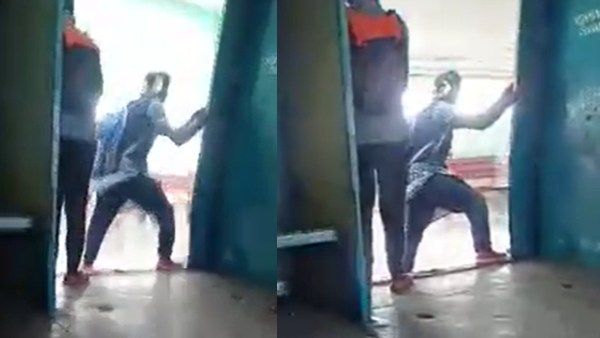 கல்லூரி புள்ளிங்கோவிற்கே சவால் விட்ட பள்ளி மாணவி.. மின்சார ரயிலில் ஆபத்தான சாகசம்!