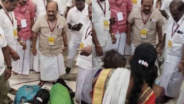 அய்யா எங்கள காப்பாத்துங்க! அமைச்சர் தா.மோ.அன்பரசன் காலில் விழுந்த கவுன்சிலர்! என்னாச்சு தெரியுமா?