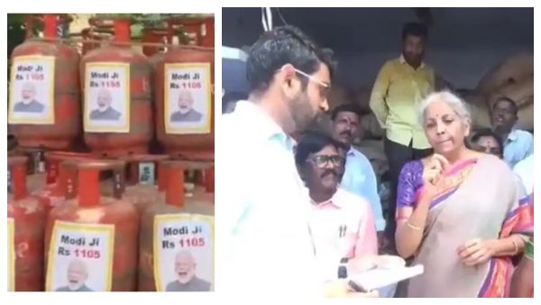 வேற மாதிரி பதிலடி.. ரேஷன் கடையில் மோடி படம் கேட்ட நிர்மலா.. சிலிண்டரில் ஒட்டி விலையை எழுதிய டிஆர்எஸ்