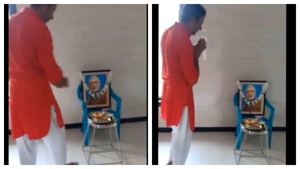 பிறந்தநாள் அதுவுமா.. “மோடி” படத்துக்கு மாலையுடன் படையல் - “காவி குர்தா” செய்த செயல் -டிஆர்எஸ் கேள்வி