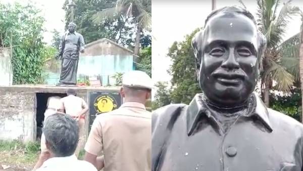 விழுப்புரம் அருகே அண்ணா சிலை அவதிப்பு - மர்ம நபர்கள் அராஜகம் - பதற்றம் போலீஸ் குவிப்பு!