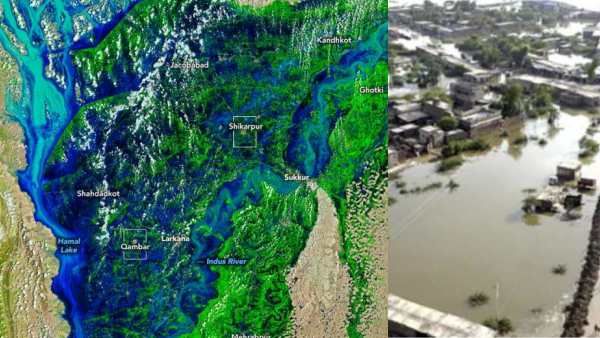 வெள்ளத்திற்கு முன்பும்.. இப்போதும்.. பாகிஸ்தானே மாறிப்போச்சே.. நாசா வெளியிட்ட சாட்டிலைட் படங்கள்