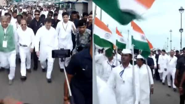 வீறுநடை போட்ட ராகுல் காந்தி.. தேசிய கொடி கொடுத்து ஸ்டாலின் தொடங்கி வைத்த ஒற்றுமை யாத்திரை