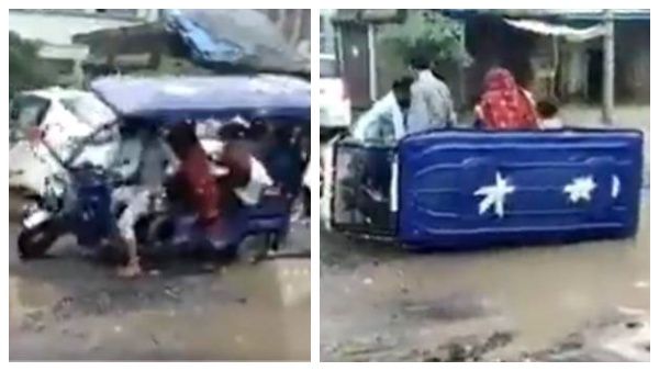 பல்லாங்குழி ரோடு..உபியில் வேகமாக வந்த விஐபி கார்.. வழி கொடுத்து அப்படியே கவிழ்ந்த ஆட்டோ.. வீடியோ