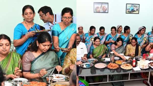 இன்னைக்கு ஒரு புடி! எல்லோரும் வாங்க! ஓலைப்புட்டு -இலங்கை தமிழர் பாரம்பரிய உணவுகளை சாப்பிட்ட கனிமொழி!