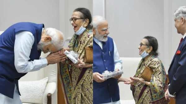 தலை குனிந்த மோடி.. 2 கையை பிடித்து மரியாதை! யார் அந்த 90 வயது பாட்டி உமா சுச்தேவா?