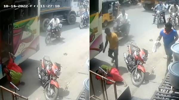 திடீரென பிரேக் அடித்து நின்ற பஸ்.. குழந்தையுடன் வெளியே வந்து விழுந்த பெண்..பதைபதைக்க வைக்கும் காட்சி