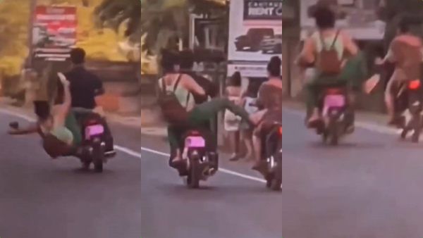 அடி கொஞ்சம் பலமோ? பக்கத்தில் வந்த பைக்கை ஓங்கி மிதித்த பெண்.. 