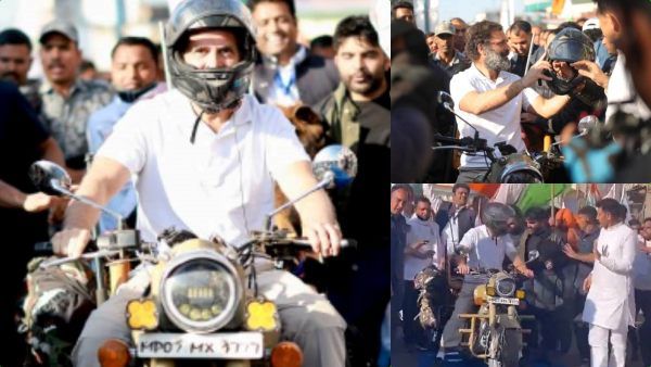கால் ரொம்ப வலிக்குது.. ஹெல்மெட் மாட்டி புல்லட் ஓட்டிய ராகுல். .பாரத் ஜோடோ யாத்திரையில் ‛‛மாஸ்’’ 