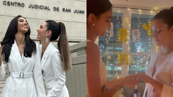 லெஸ்பியன் உறவு.. அழகிகள் 2 பேர் மோதிரம் மாற்றி திருமணம்.. ஆசையோடு சுற்றிய 2 நாட்டு ஆண்களும் அவுட்