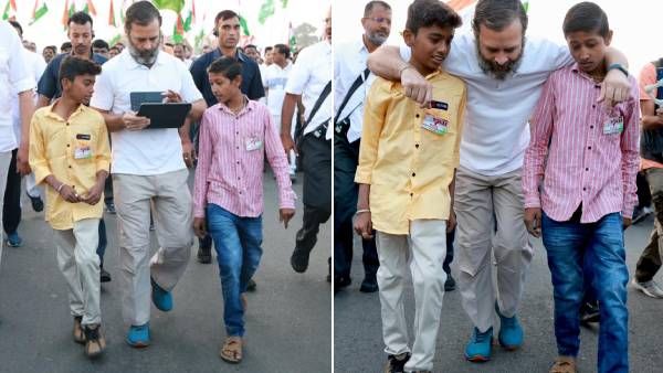 ஒற்றை படத்தில் தெரிந்த வலி.. சிறுவர்கள் தோளில் தொங்கிய ராகுல்! ஒற்றுமை யாத்திரைக்கு ஓடி வரும் மக்கள்